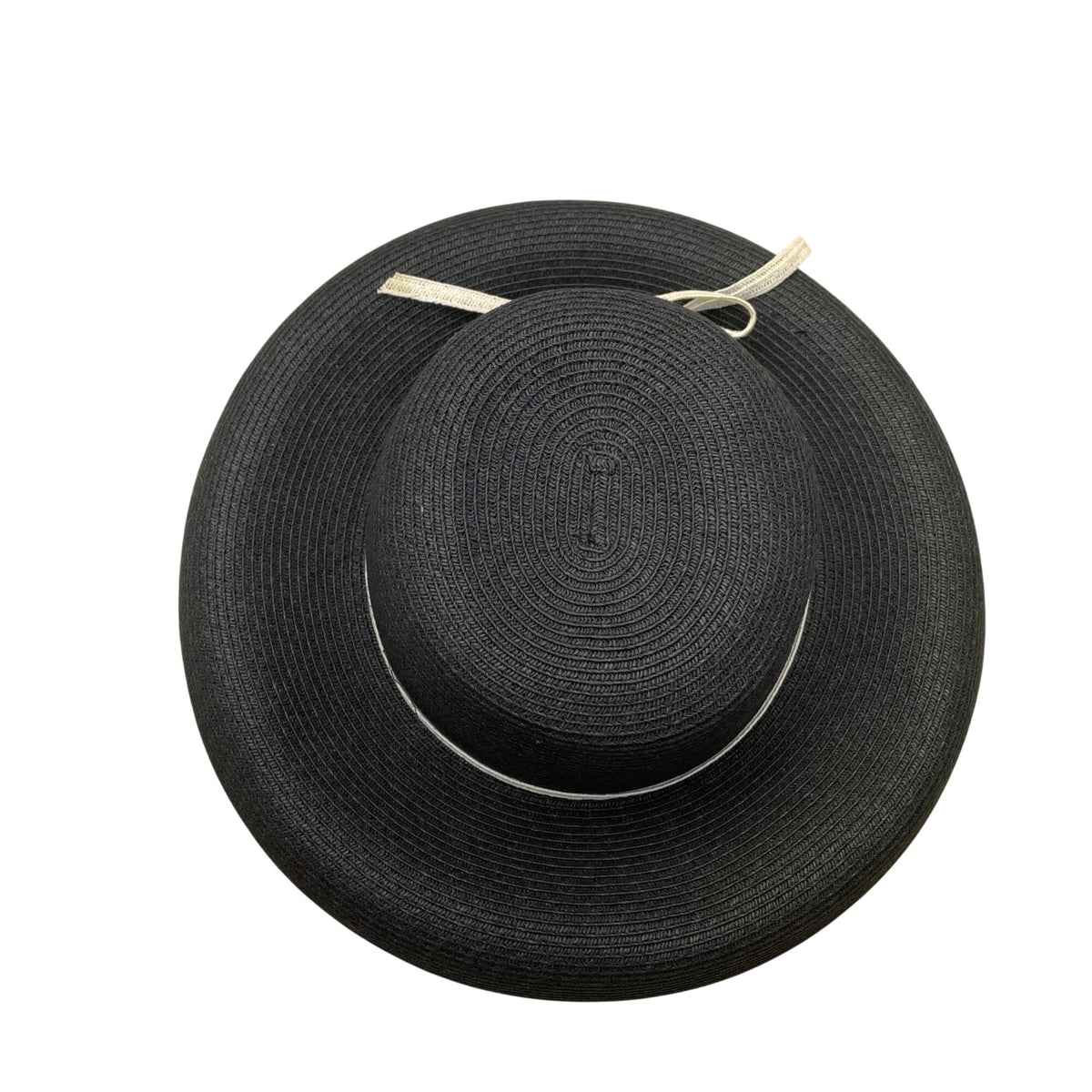 Vintage White House Black Market Womens Black & Beige Wide Brim Paper Straw Floppy Hat OS
