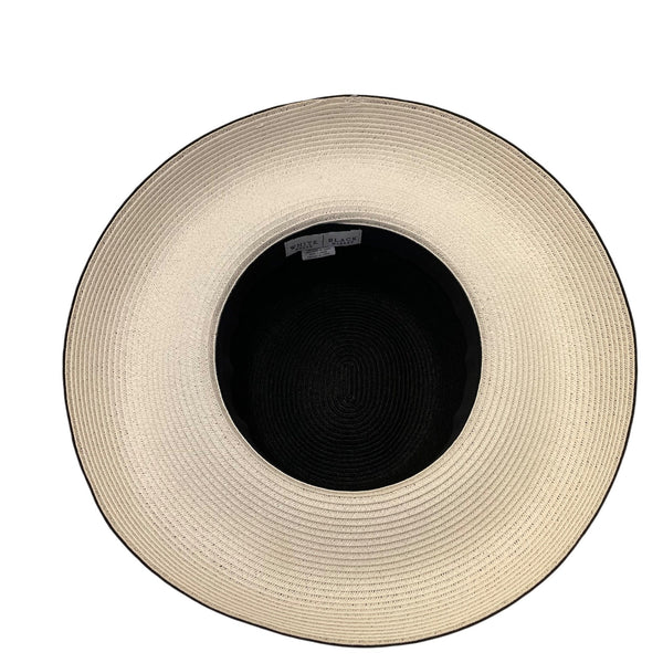 Vintage White House Black Market Womens Black & Beige Wide Brim Paper Straw Floppy Hat OS