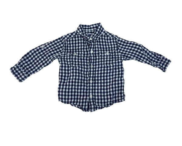 Janie And Jack Baby Boy Navy & White Gingham Button-Down Shirt Size 12-18 M