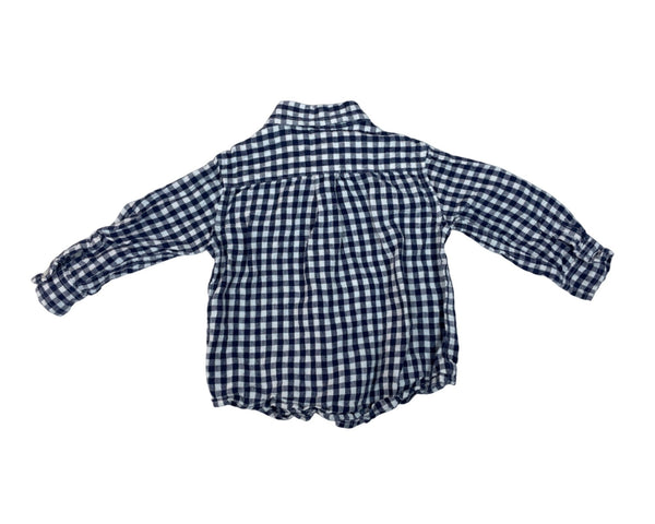 Janie And Jack Baby Boy Navy & White Gingham Button-Down Shirt Size 12-18 M