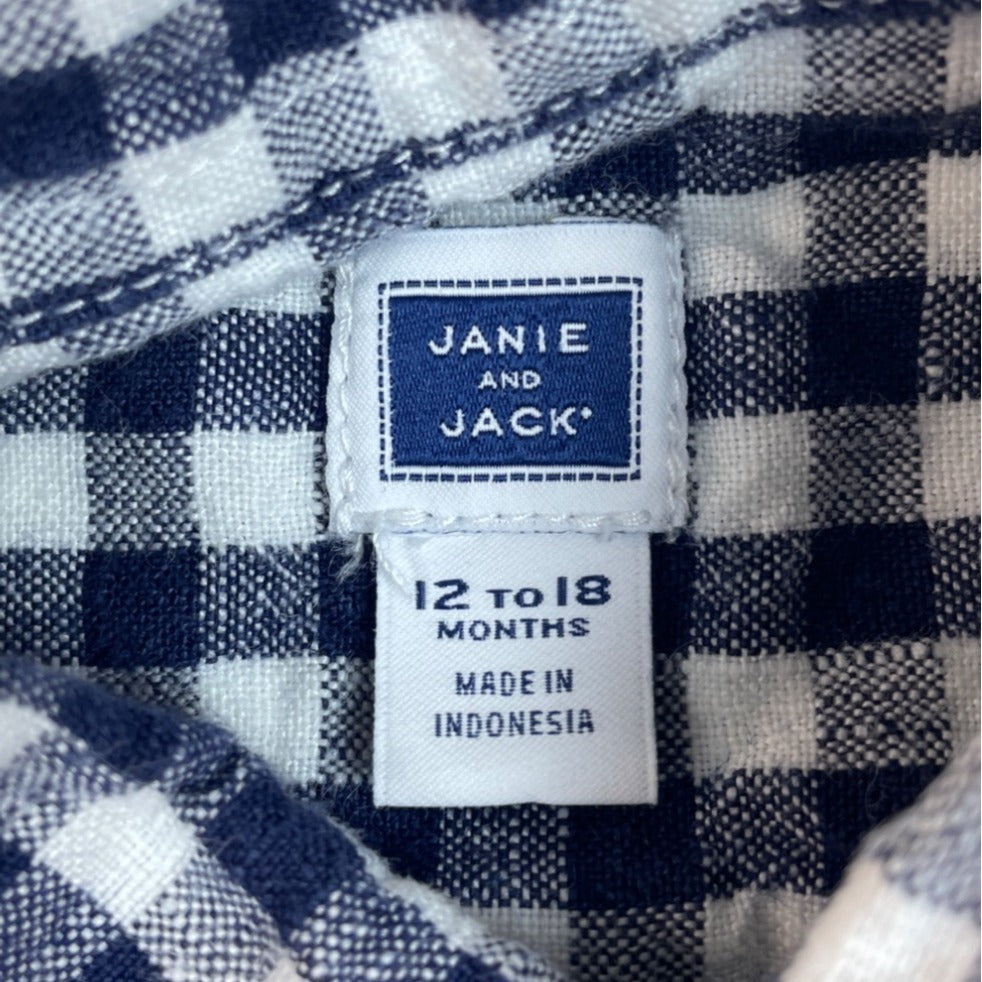 Janie And Jack Baby Boy Navy & White Gingham Button-Down Shirt Size 12-18 M