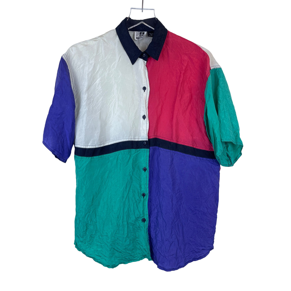 Paul Et Duffier Mens Multicolor Silk Button-Down Shirt Colorblock Design XS
