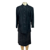 Vintage Stan Herman Black Suede Two-Piece Skirt Set Jacket & Midi Skirt Size L