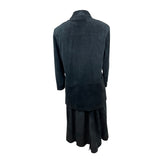 Vintage Stan Herman Black Suede Two-Piece Skirt Set Jacket & Midi Skirt Size L