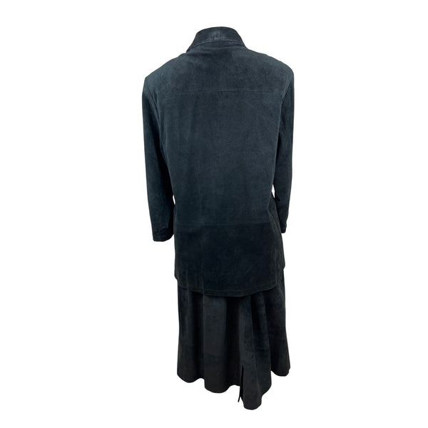Vintage Stan Herman Black Suede Two-Piece Skirt Set Jacket & Midi Skirt Size L