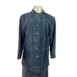 Vintage Stan Herman Black Suede Two-Piece Skirt Set Jacket & Midi Skirt Size L