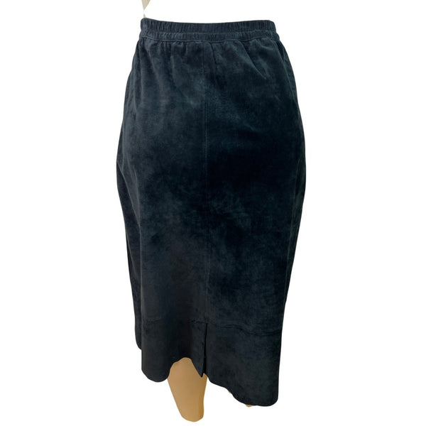 Vintage Stan Herman Black Suede Two-Piece Skirt Set Jacket & Midi Skirt Size L
