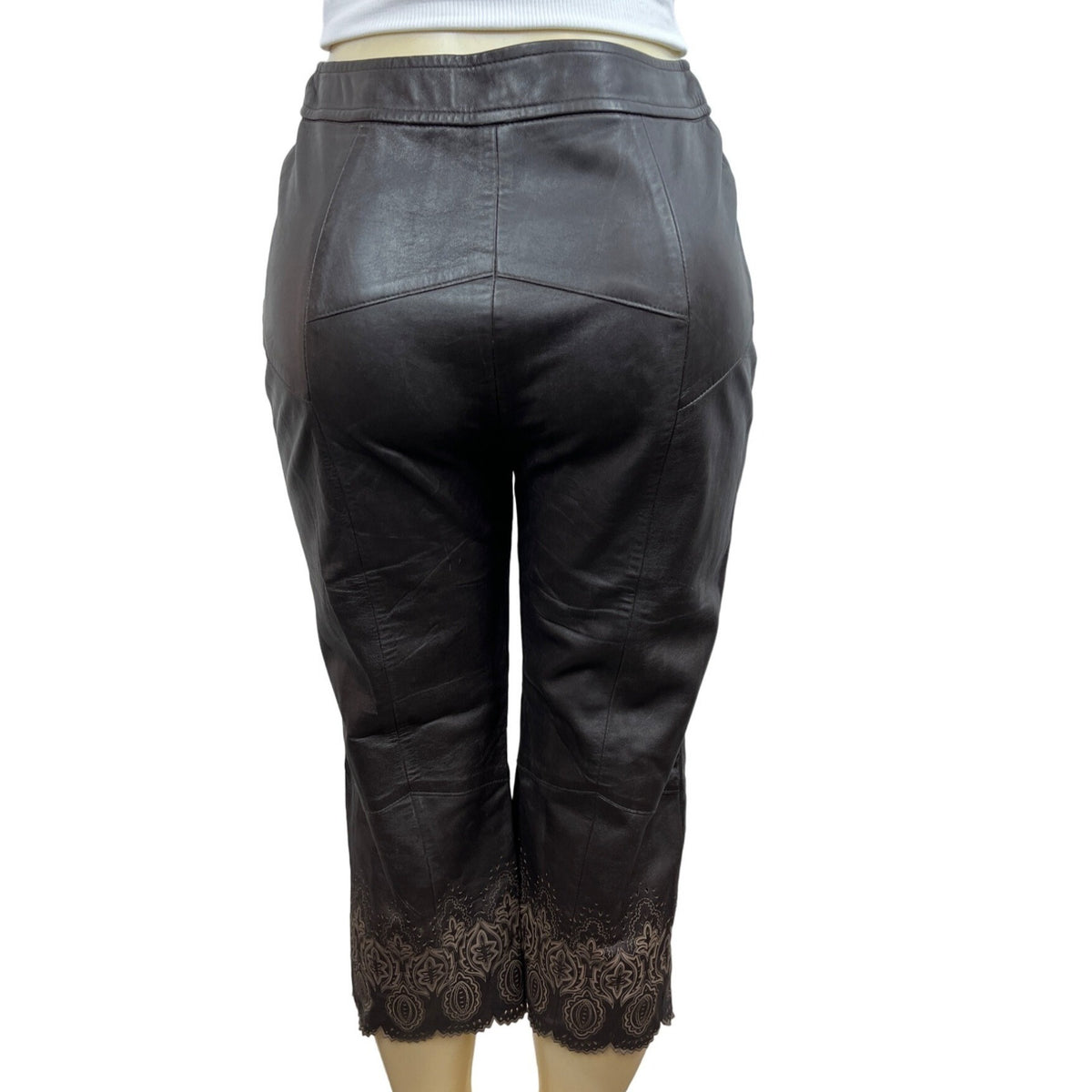 Passion Women's Dark Brown Faux Leather Cropped Pants Sz M/L - NWT