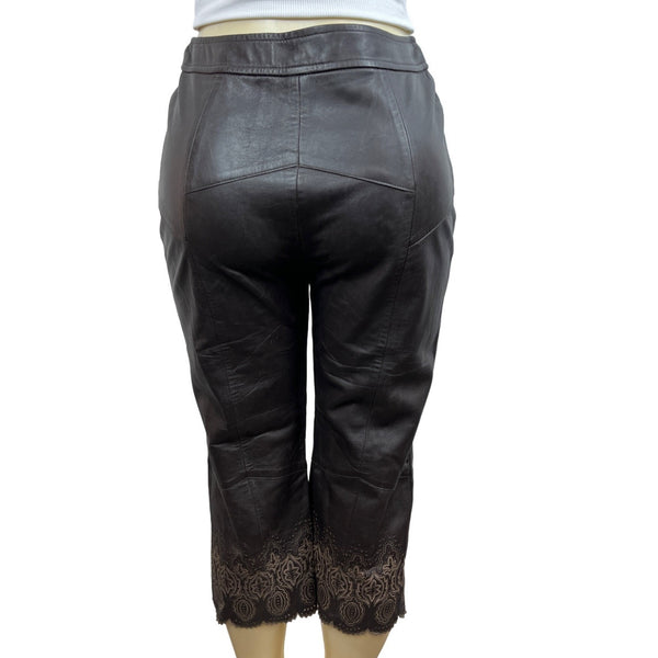 Passion Women's Dark Brown Faux Leather Cropped Pants Sz M/L - NWT
