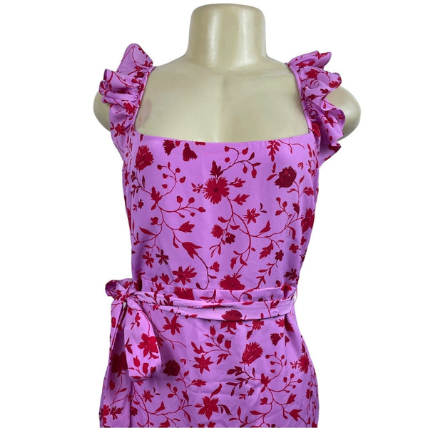 Likely Pink & Red Floral Ruffle Tiered Midi Dress Size 10- NEW