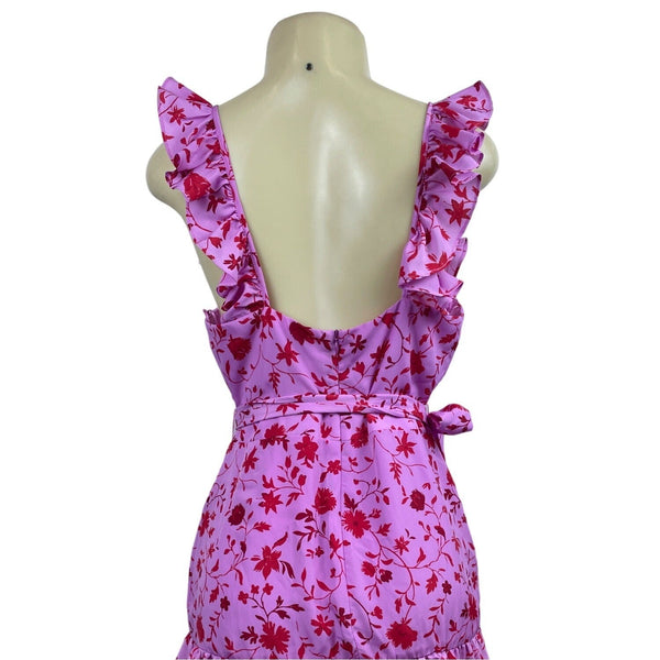 Likely Pink & Red Floral Ruffle Tiered Midi Dress Size 10- NEW