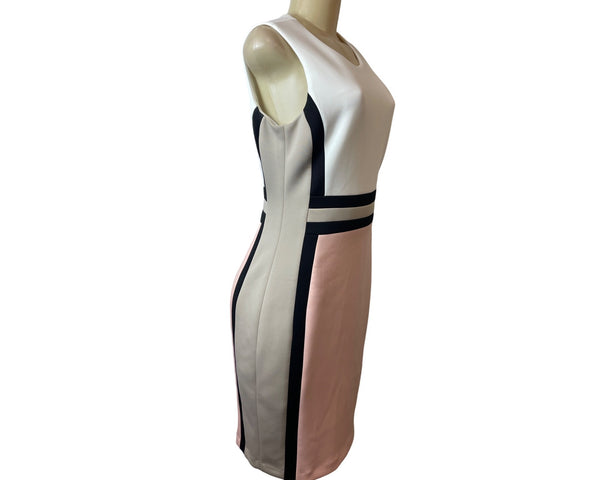 Calvin Klein Womens Colorblock Sleeveless Sheath Dress White/Pink/Beige Size 10