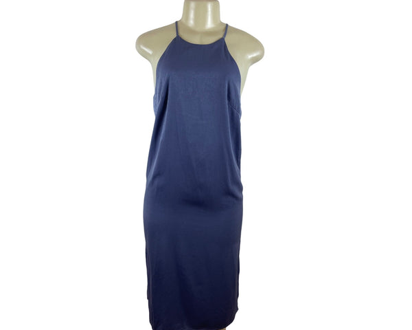 Soprano Womens Blue Spaghetti Strap Midi Dress With Halter Neck Sz S - New