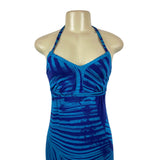 Womens Halter Maxi Dress Blue Tropical Print Sleeveless Sz XXS