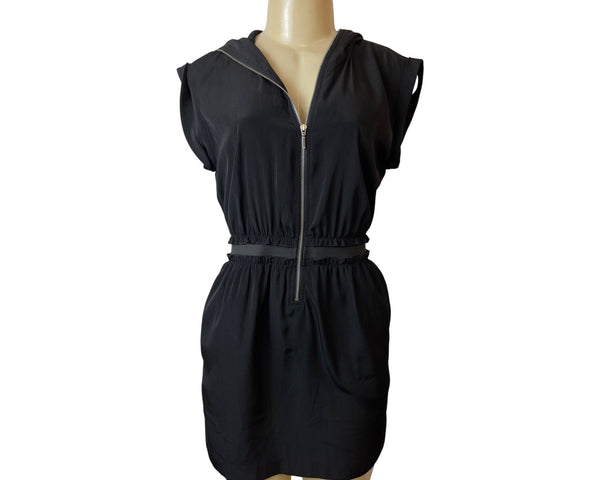 Armani Exchange Sz 0 Black Sleeveless Hooded Zip-Up Womens Dress