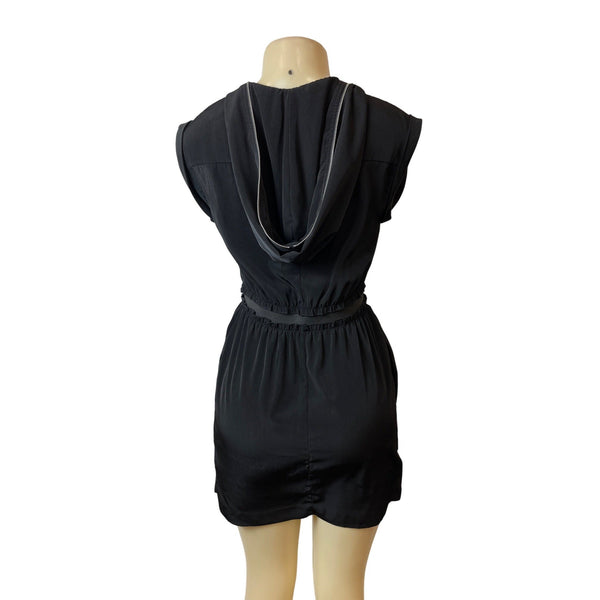 Armani Exchange  Sz 0 Black Sleeveless Hooded Zip-Up Womens Dress