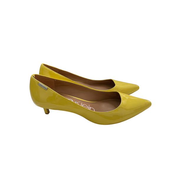 Calvin Klein Womens Yellow Leather Pointed Toe Heels Size 7.5 Elegant Design