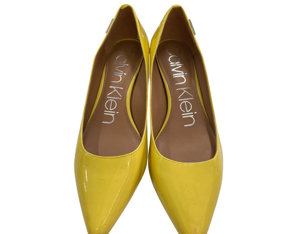 Calvin Klein Womens Yellow Leather Pointed Toe Heels Size 7.5 Elegant Design