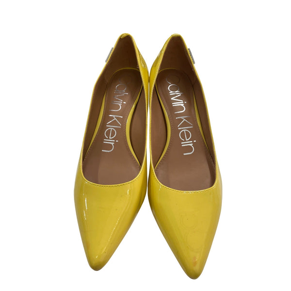 Calvin Klein Womens Yellow Leather Pointed Toe Heels Size 7.5 Elegant Design