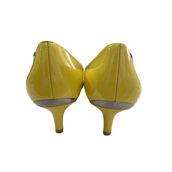 Calvin Klein Womens Yellow Leather Pointed Toe Heels Size 7.5 Elegant Design