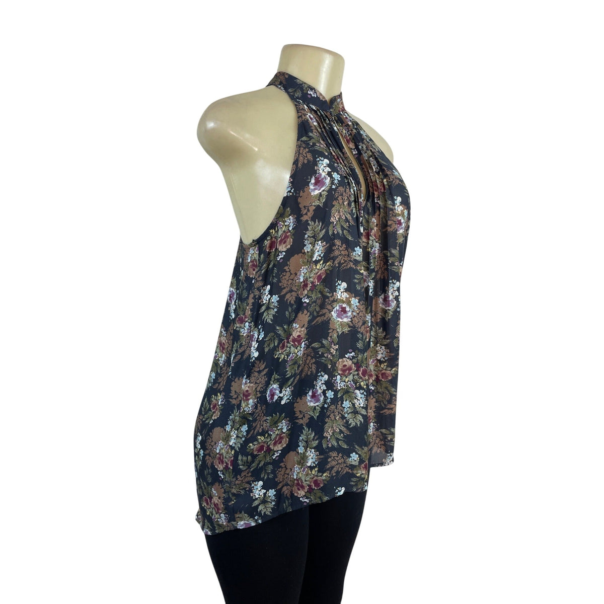 Ro & De Womens Floral Sleeveless Halter Blouse Top Keyhole Neck XS