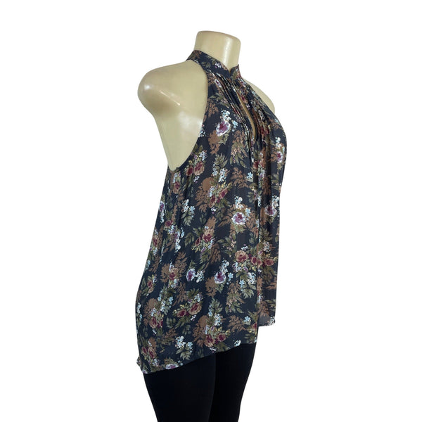 Ro & De Womens Floral Sleeveless Halter Blouse Top Keyhole Neck XS