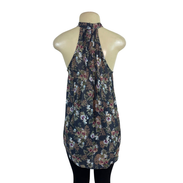 Ro & De Womens Floral Sleeveless Halter Blouse Top Keyhole Neck XS