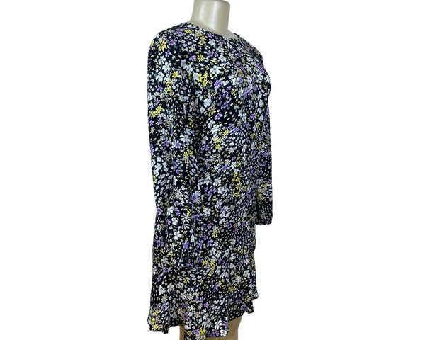 Ann Taylor Floral Women’s Black Lightweight Ruffled Hem Midi Dress Sz 8 - New
