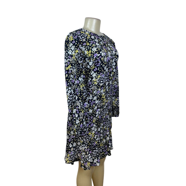 Ann Taylor Floral Women’s Black Lightweight Ruffled Hem Midi Dress Sz 8 - New