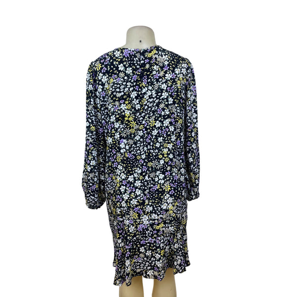 Ann Taylor Floral Women’s Black Lightweight Ruffled Hem Midi Dress Sz 8 - New