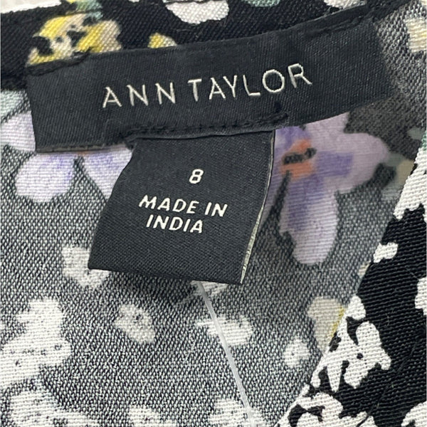 Ann Taylor Floral Women’s Black Lightweight Ruffled Hem Midi Dress Sz 8 - New