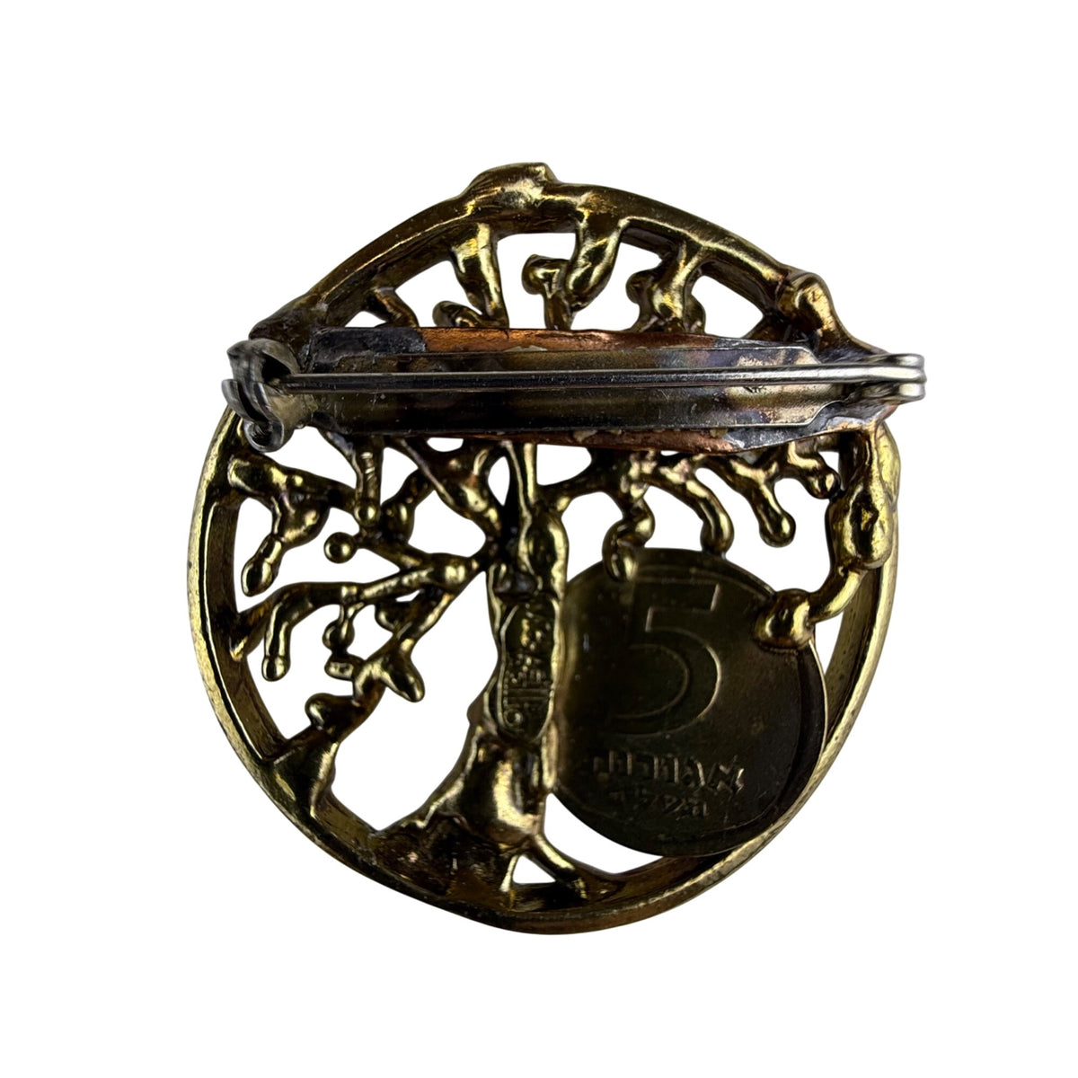 Michael Karl Gold Tone Tree Of Life Pin Brooch With Israel Coin