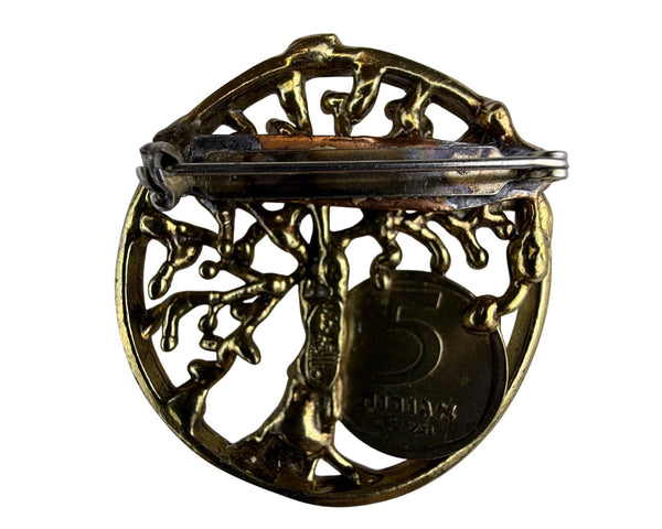 Michael Karl Gold Tone Tree Of Life Pin Brooch With Israel Coin