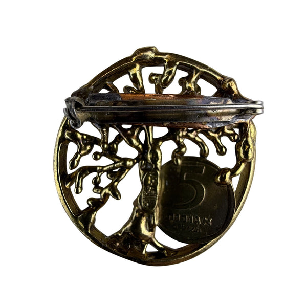 Michael Karl Gold Tone Tree Of Life Pin Brooch With Israel Coin