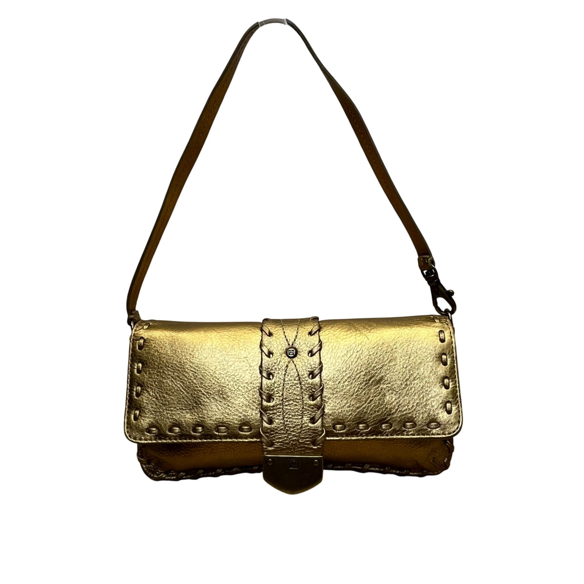 Michael Kors Women’s Gold Metallic Leather Stitch Detailing Shoulder Bag Size S