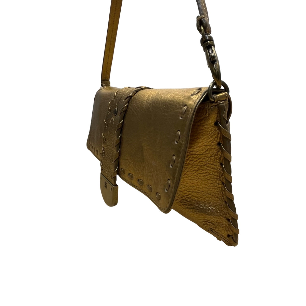 Michael Kors Women’s Gold Metallic Leather Stitch Detailing Shoulder Bag Size S
