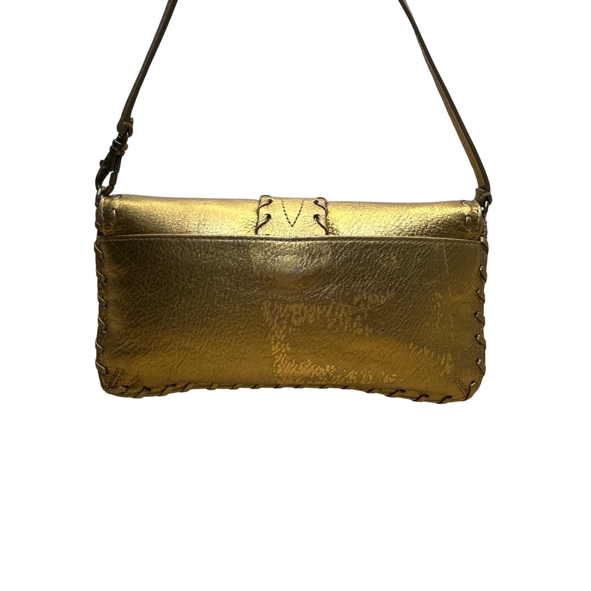 Michael Kors Women’s Gold Metallic Leather Stitch Detailing Shoulder Bag Size S