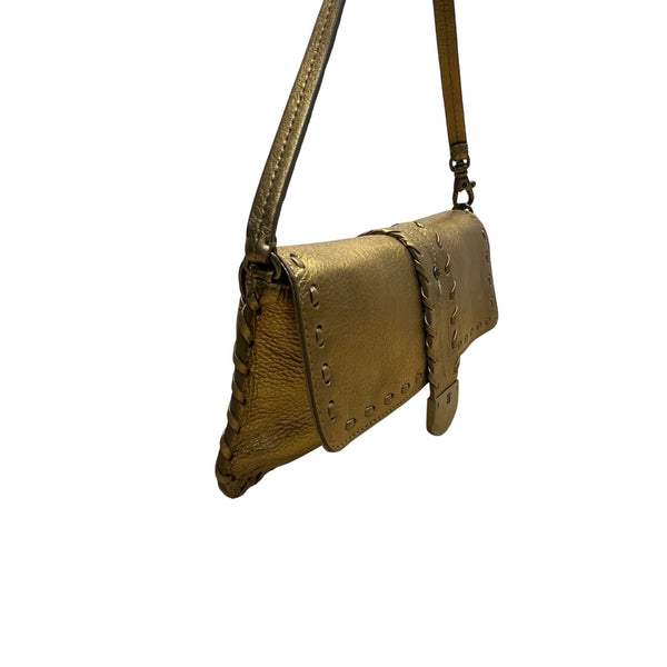 Michael Kors Women’s Gold Metallic Leather Stitch Detailing Shoulder Bag Size S