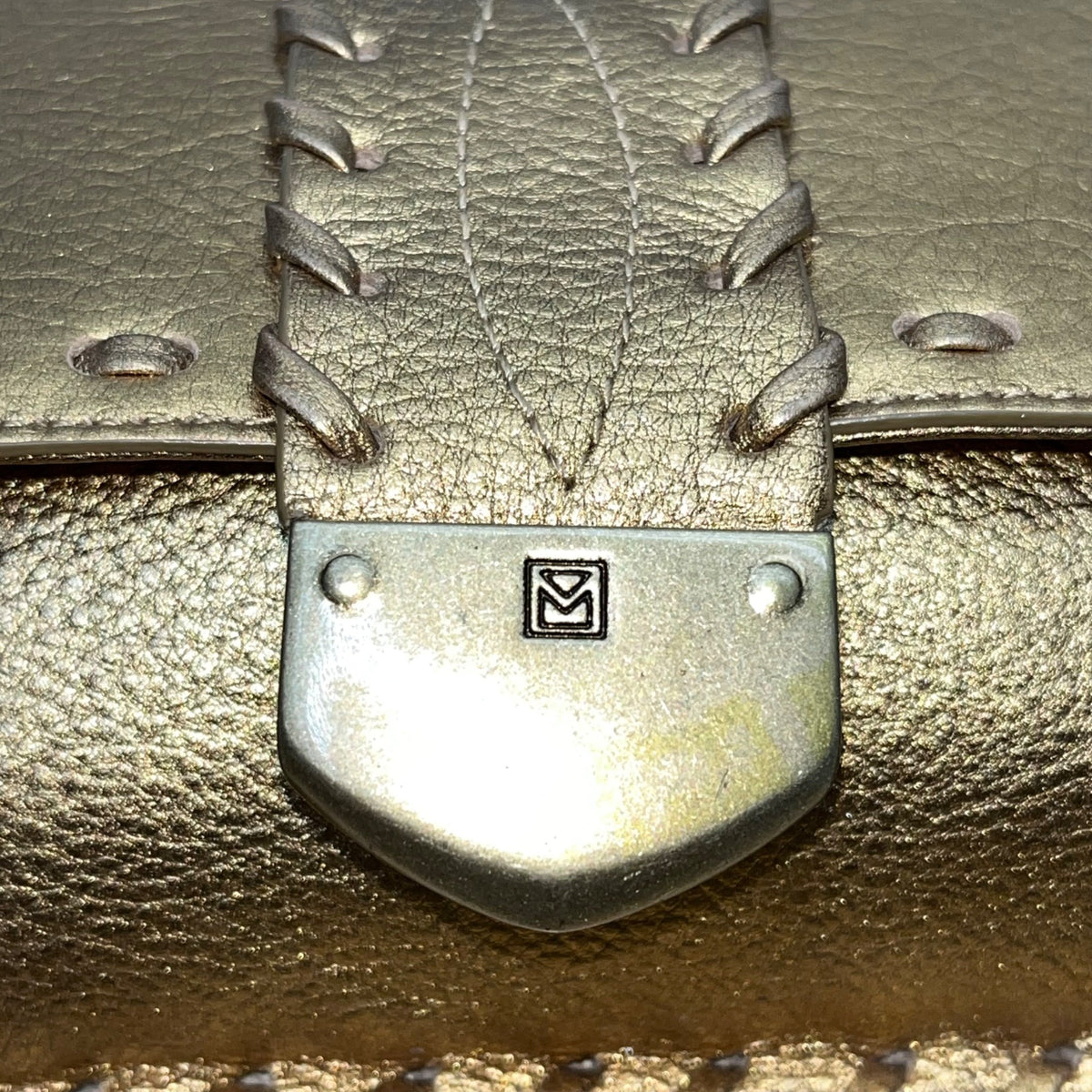 Michael Kors Women’s Gold Metallic Leather Stitch Detailing Shoulder Bag Size S
