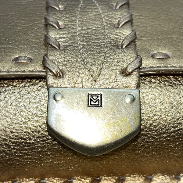 Michael Kors Women’s Gold Metallic Leather Stitch Detailing Shoulder Bag Size S