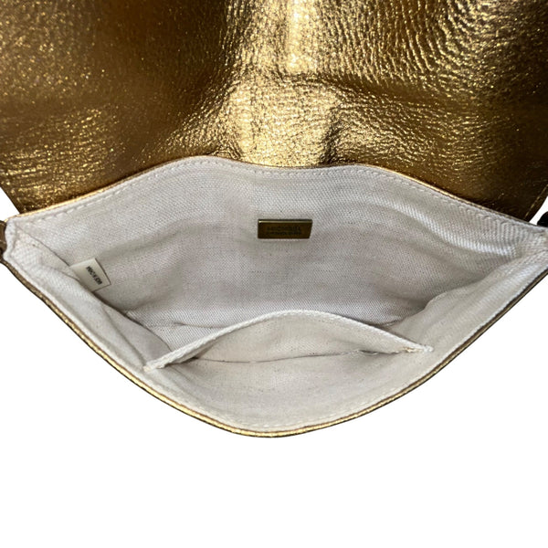 Michael Kors Women’s Gold Metallic Leather Stitch Detailing Shoulder Bag Size S