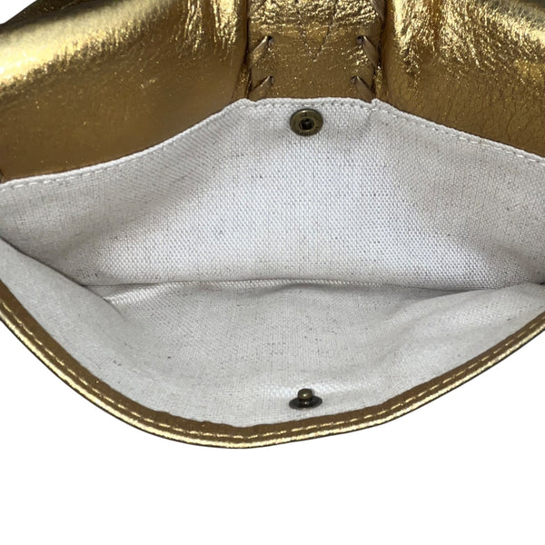 Michael Kors Women’s Gold Metallic Leather Stitch Detailing Shoulder Bag Size S