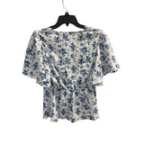 Floral Butterfly Sleeve Blouse For Women Blue/White Lightweight Polyester Size L