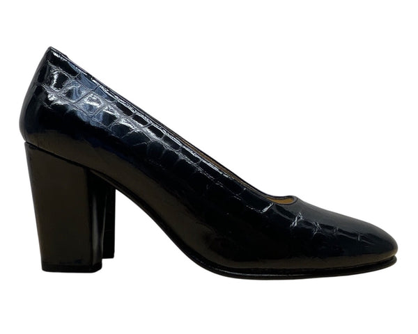 Kenneth Cole Womens Black Croc-Embossed Leather Tango ll Heels Size 7