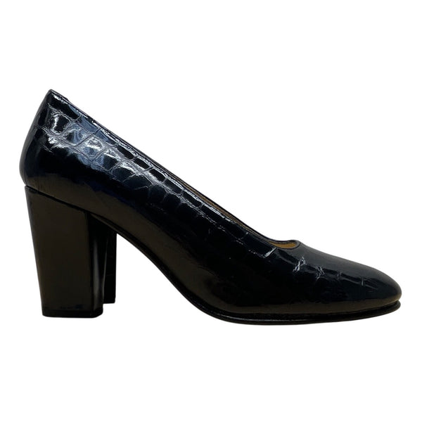 Kenneth Cole Womens Black Croc-Embossed Leather Tango ll Heels Size 7