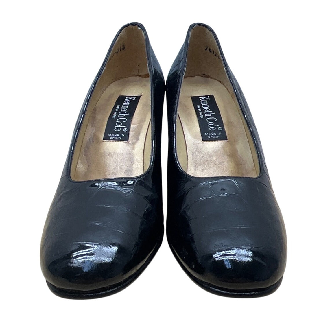 Kenneth Cole Womens Black Croc-Embossed Leather Tango ll Heels Size 7