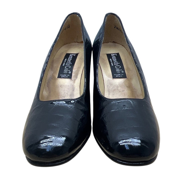 Kenneth Cole Womens Black Croc-Embossed Leather Tango ll Heels Size 7