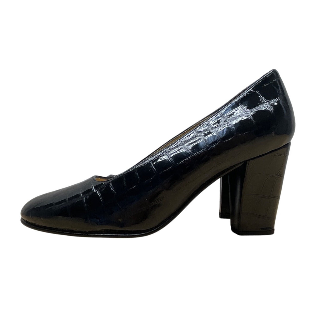 Kenneth Cole Womens Black Croc-Embossed Leather Tango ll Heels Size 7