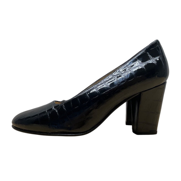 Kenneth Cole Womens Black Croc-Embossed Leather Tango ll Heels Size 7
