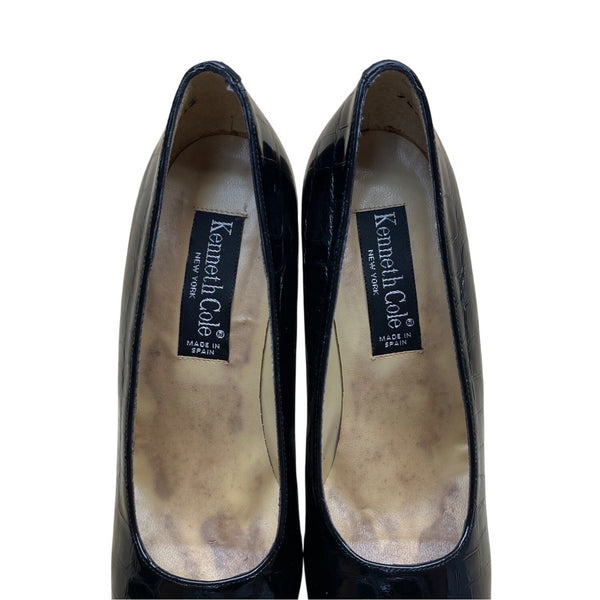 Kenneth Cole Womens Black Croc-Embossed Leather Tango ll Heels Size 7